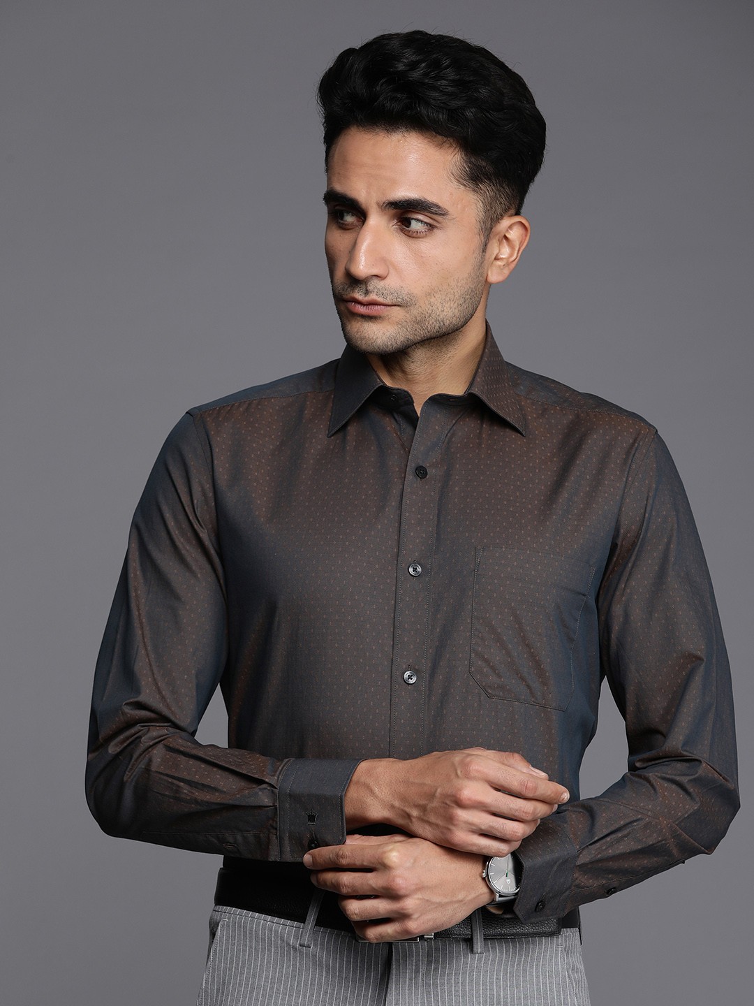 

Louis Philippe Classic Printed Formal Shirt, Brown