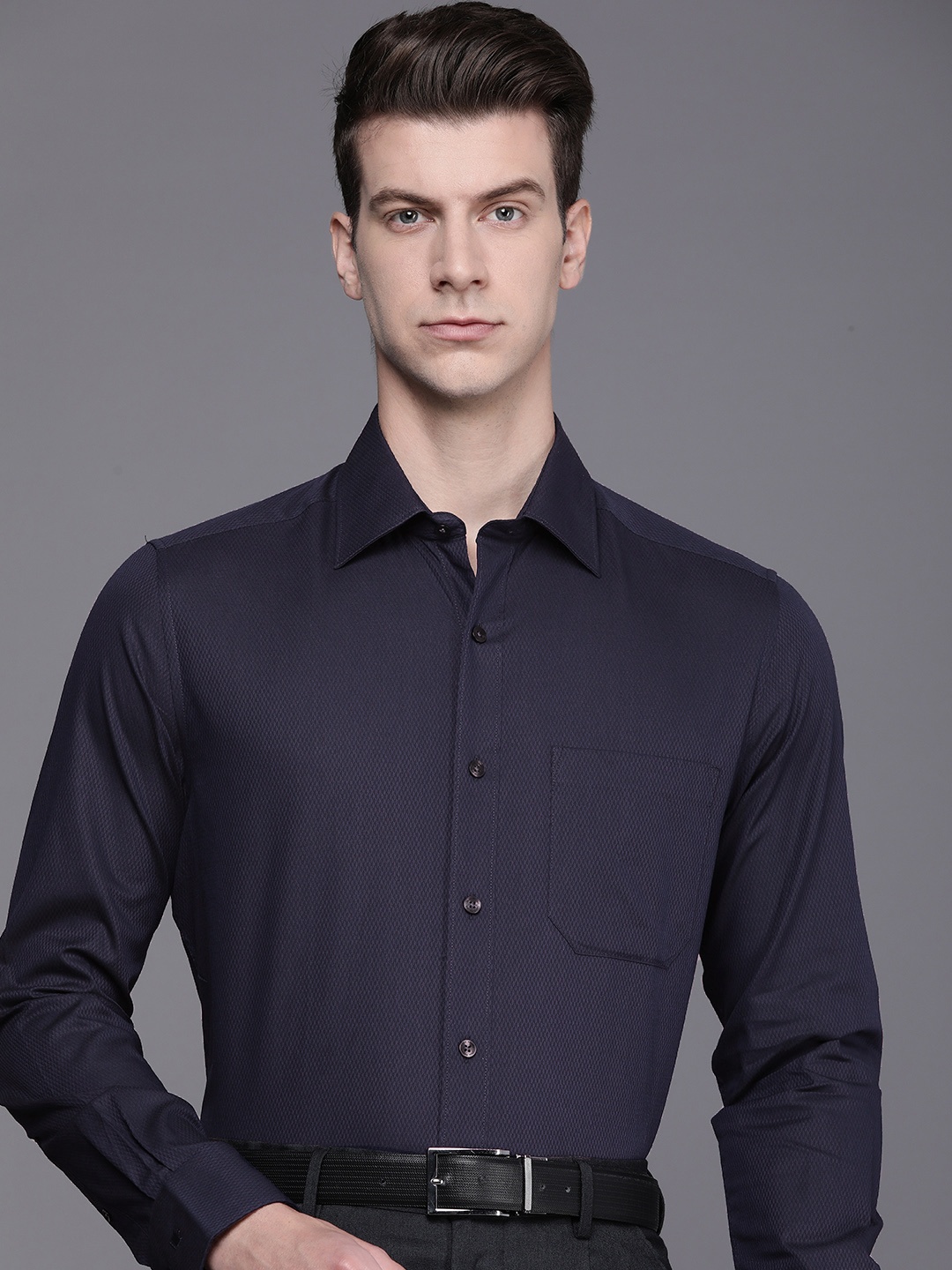 

Louis Philippe Self Design Classic Fit Pure Cotton Formal Shirt, Blue