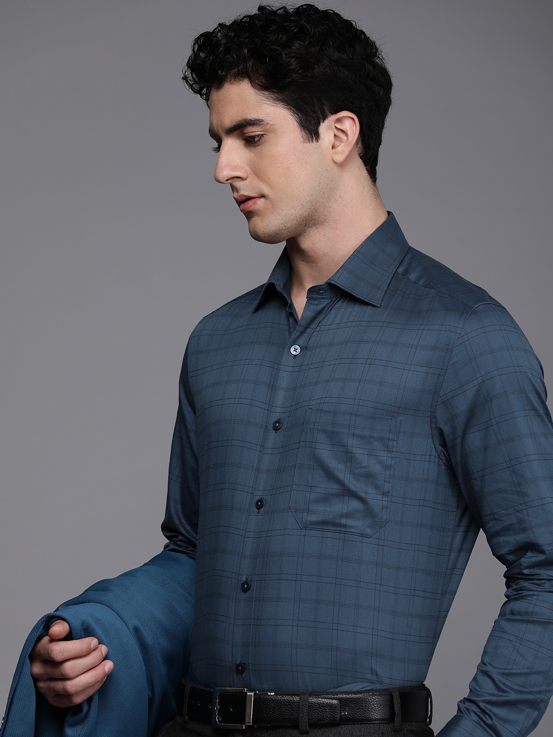 

Louis Philippe Classic Grid Tattersall Checked Formal Shirt, Navy blue