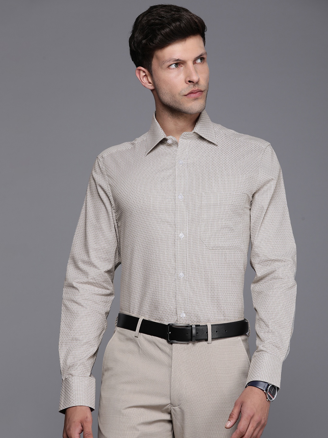 

Louis Philippe Pure Cotton Classic Opaque Checked Formal Shirt, Brown