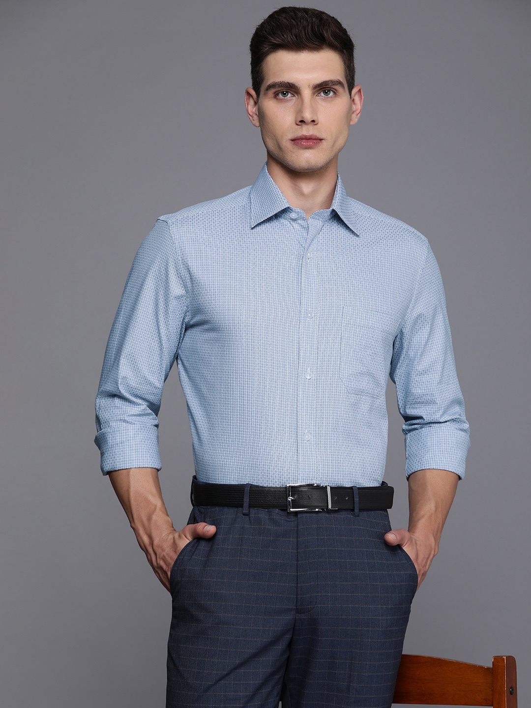 

Louis Philippe Classic Fit Pure Cotton Opaque Self Design Formal Shirt, Blue