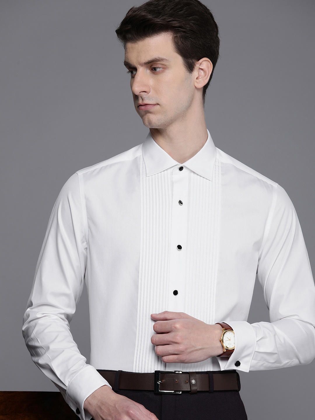 

Louis Philippe Men Pure Cotton Pleated Detail Classic Fit Opaque Formal Shirt, White