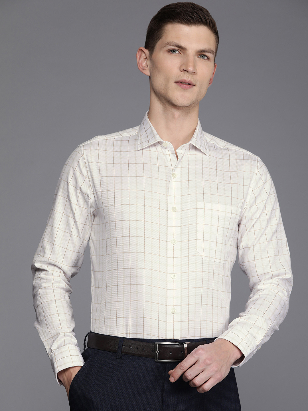 

Louis Philippe Men Slim Fit Checked Pure Cotton Formal Shirt, White