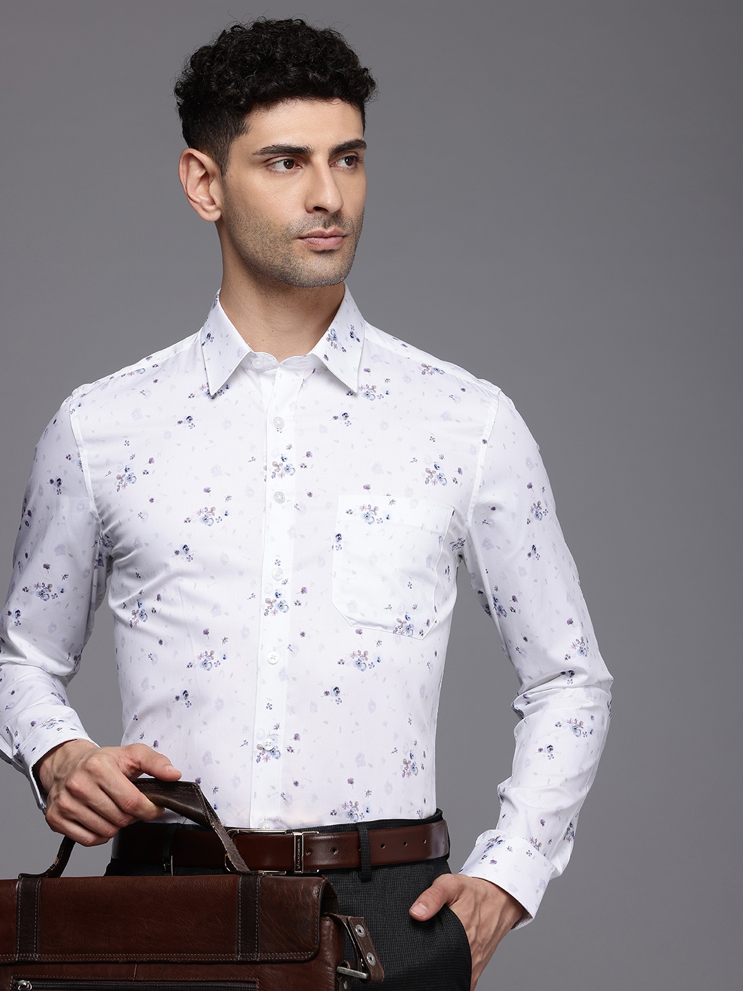 

Louis Philippe Slim Fit Floral Printed Pure Cotton Formal Shirt, White