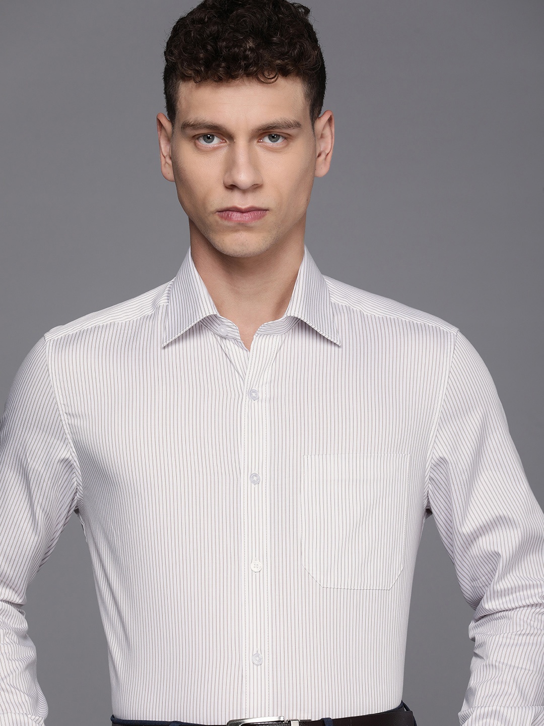 

Louis Philippe Pure Cotton Classic Fit Striped Formal Shirt, White