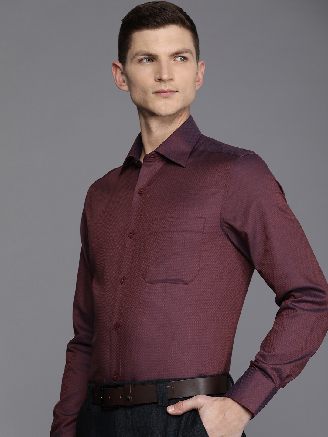 

Louis Philippe Self Design Classic Fit Pure Cotton Formal Shirt, Burgundy