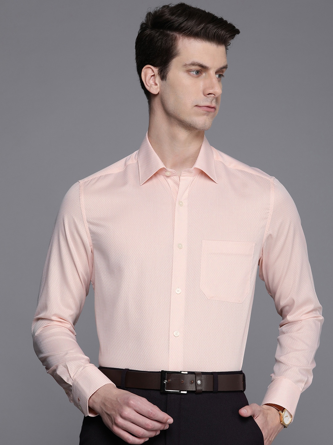 

Louis Philippe Self Design Classic Fit Pure Cotton Formal Shirt, Peach