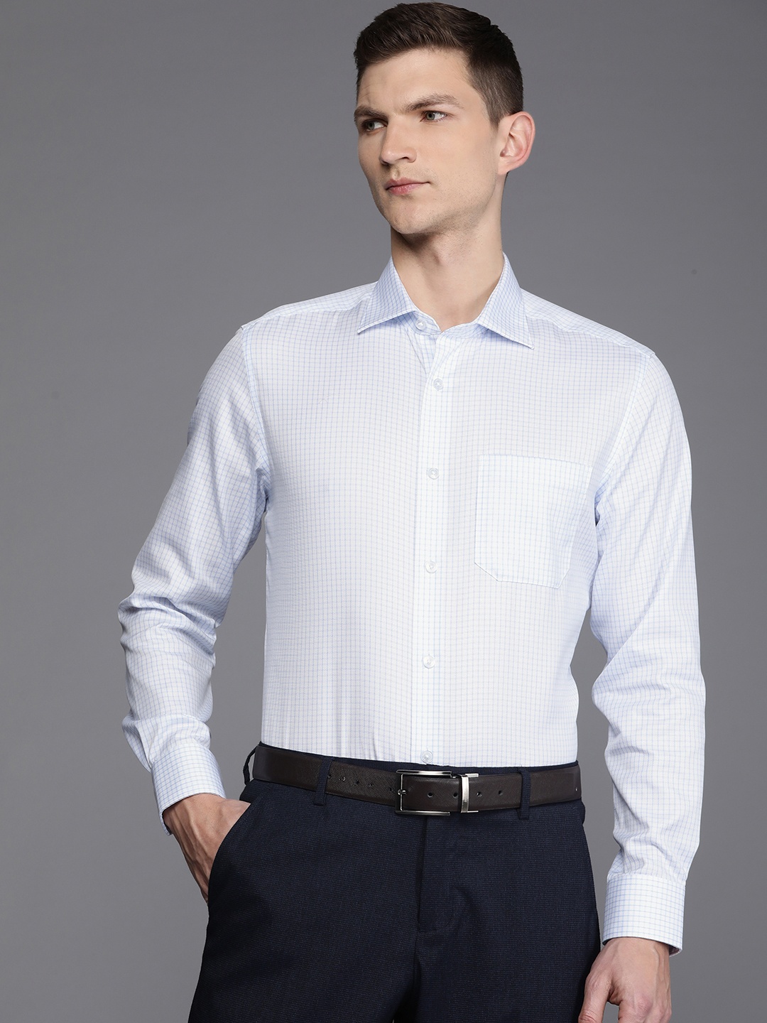 

Louis Philippe Men Classic Micro Checks Opaque Formal Shirt, White