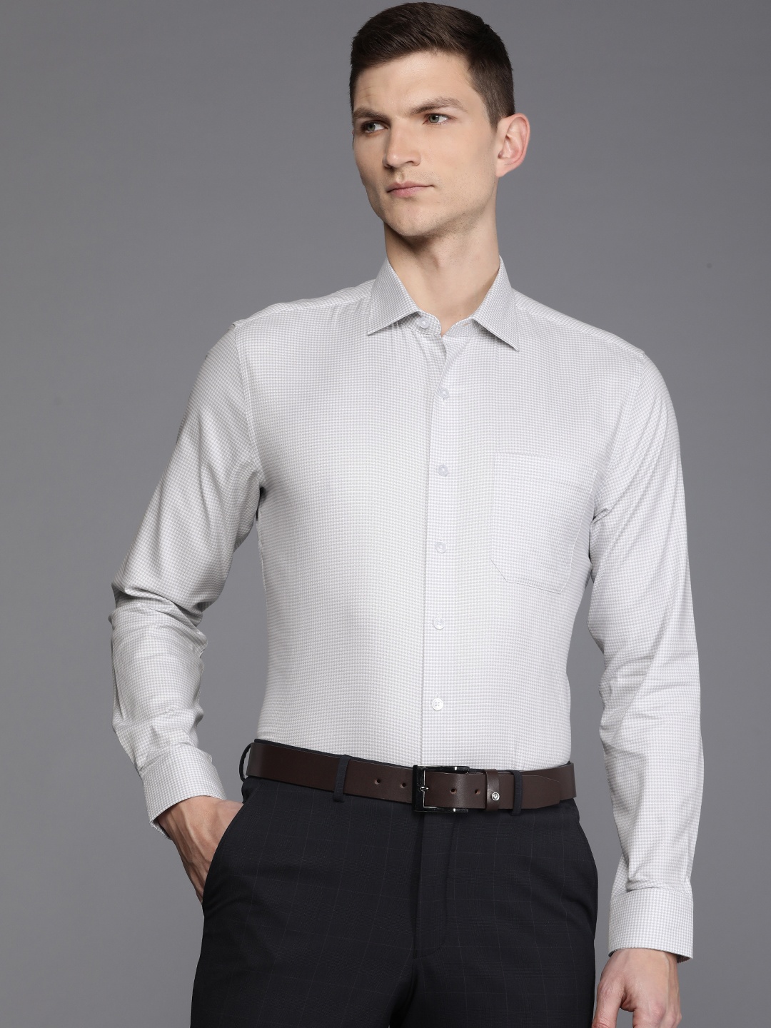 

Louis Philippe Self Design Textured Slim Fit Formal Shirt, Grey