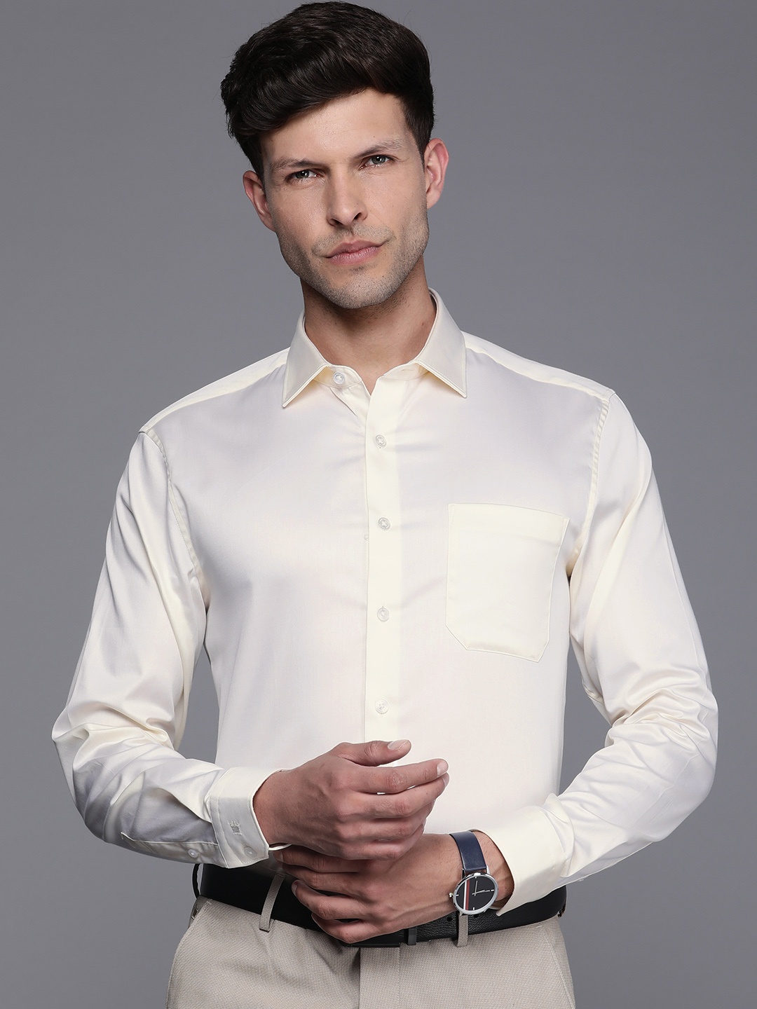 

Louis Philippe Men Slim Fit Pure Cotton Formal Shirt, Cream
