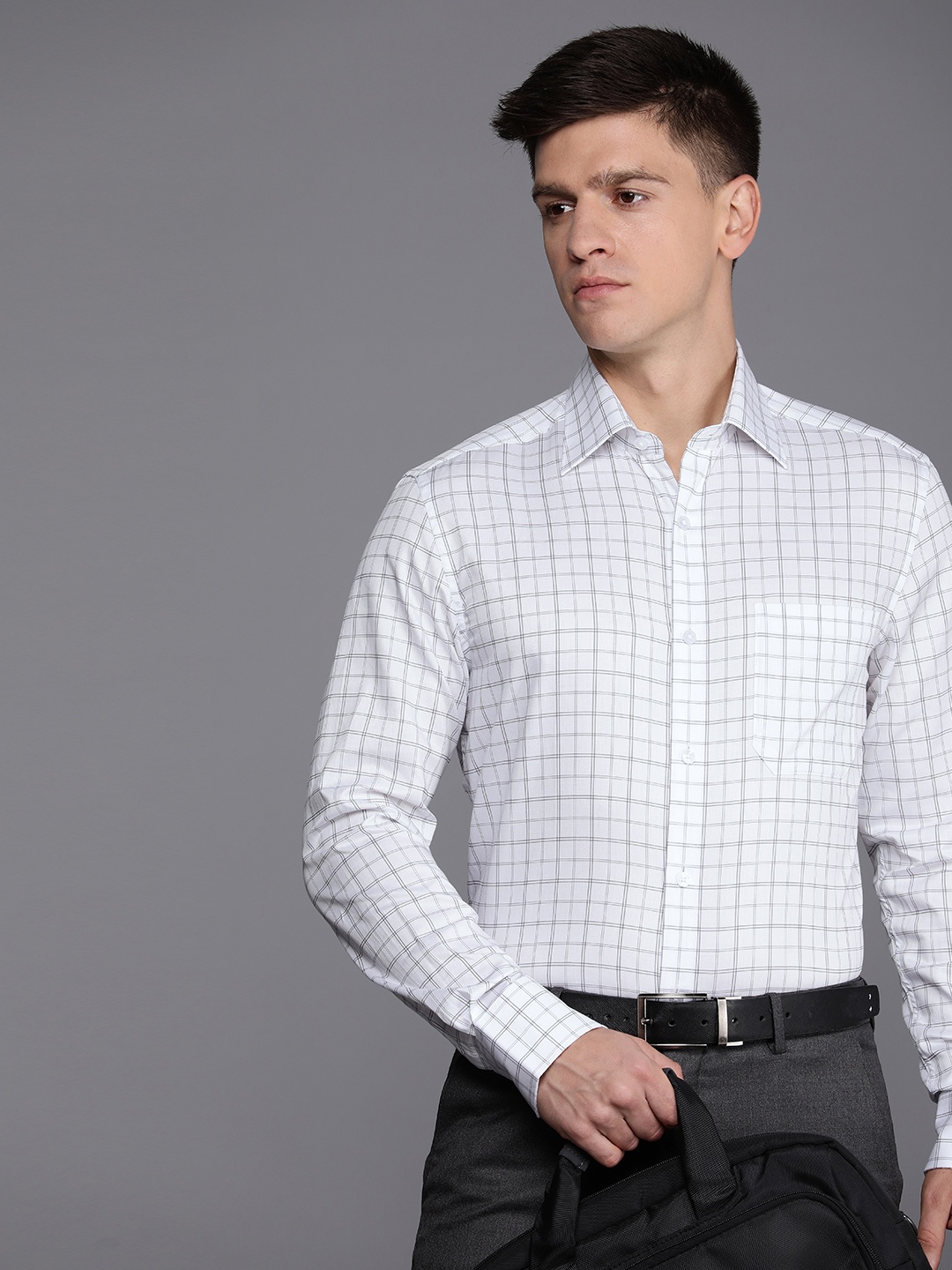 

Louis Philippe Checked Pure Cotton Formal Shirt, White