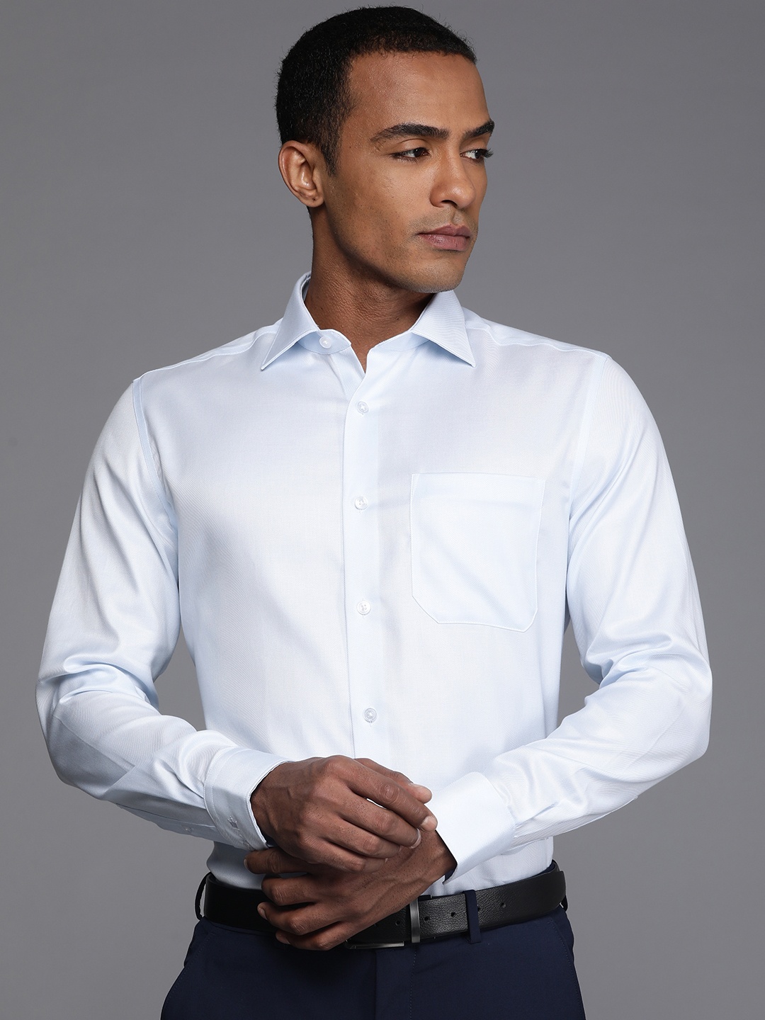 

Louis Philippe Self Design Classic Fit Pure Cotton Formal Shirt, Blue