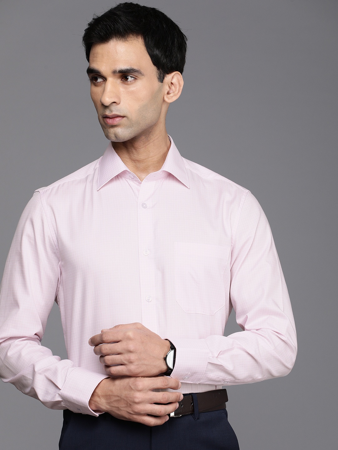 

Louis Philippe Checked Classic Fit Pure Cotton Formal Shirt, Pink