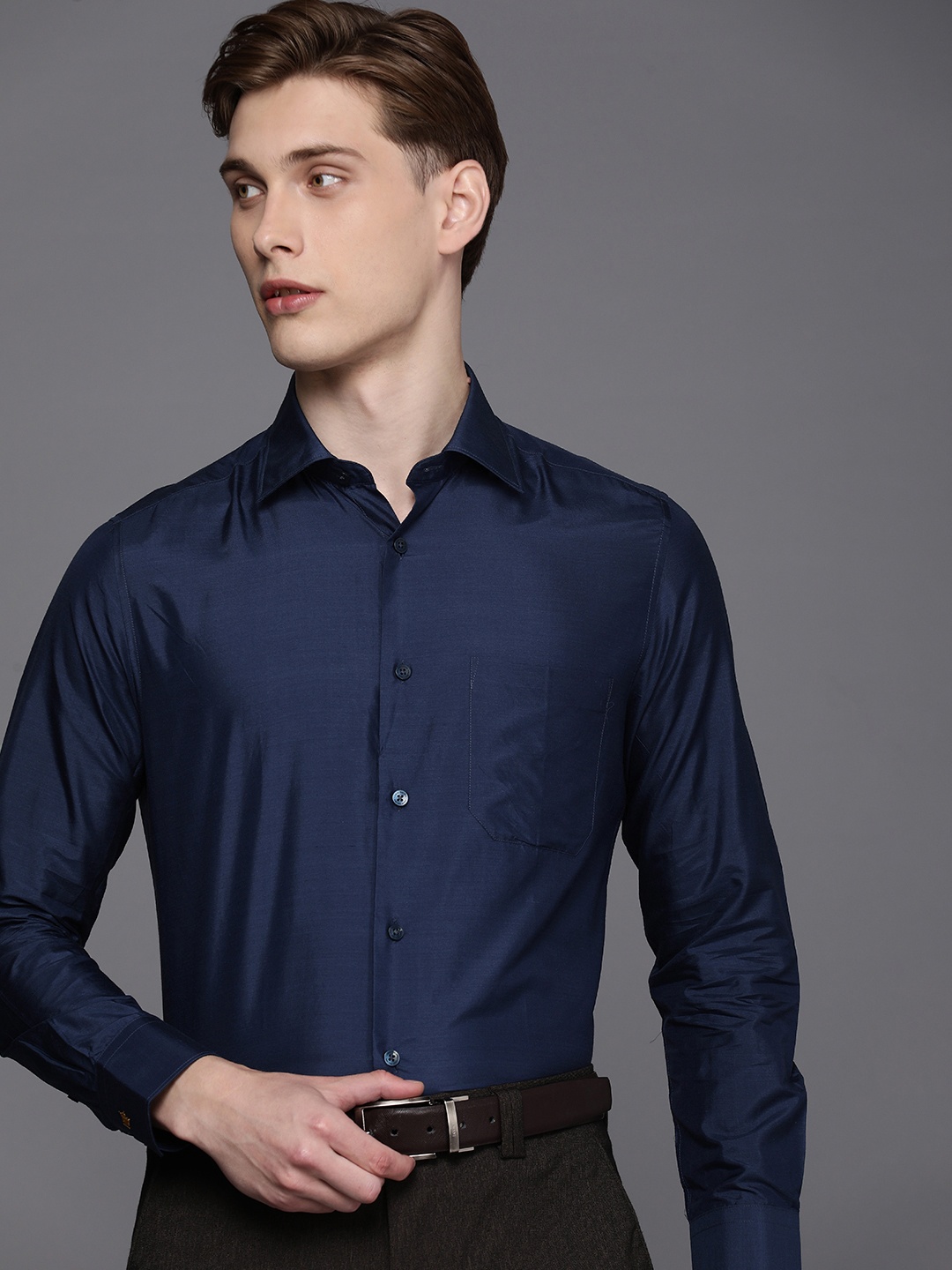 

Louis Philippe Pure Silk Classic Opaque Formal Shirt, Navy blue