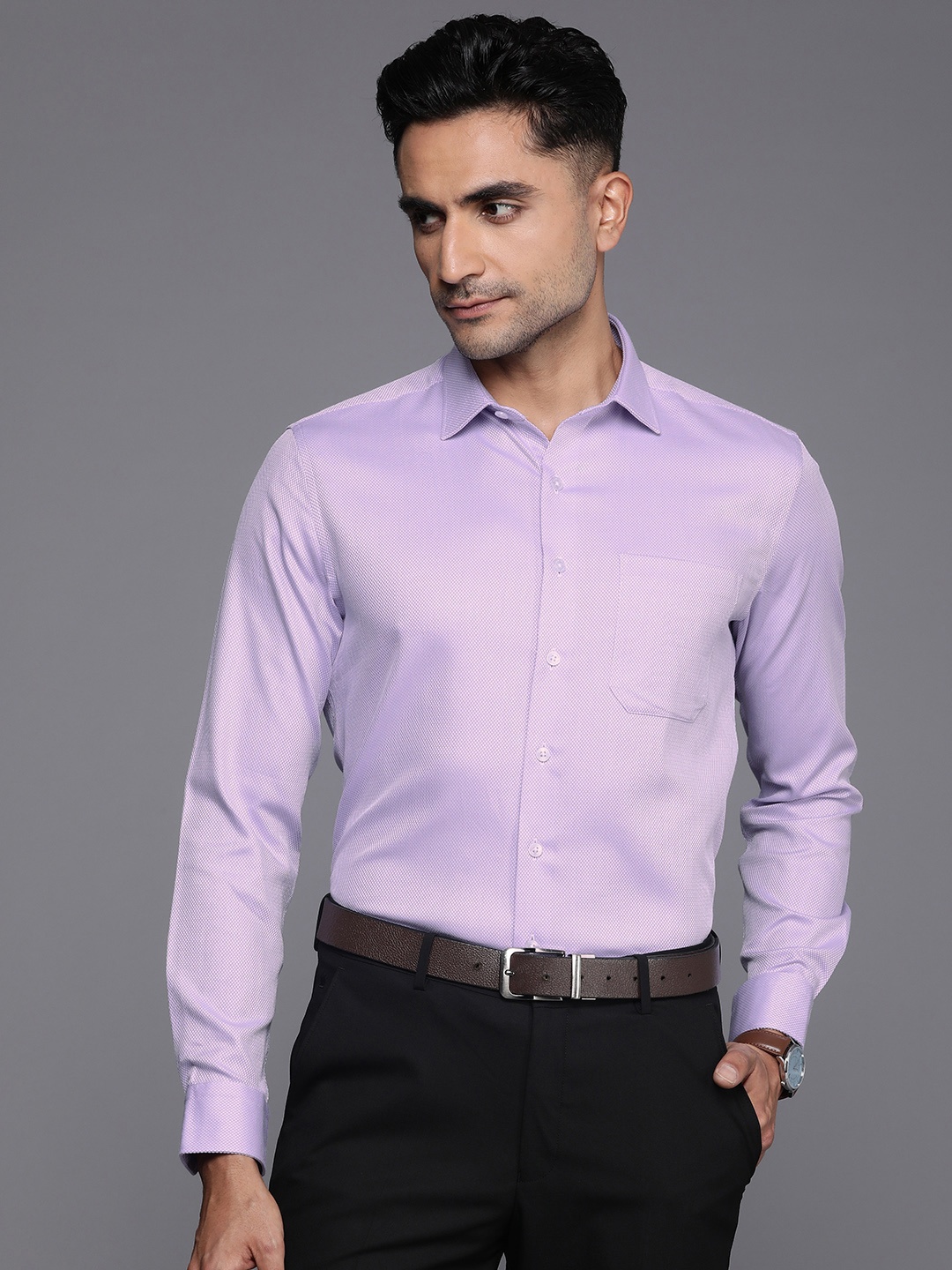 

Louis Philippe Men Slim Fit Pure Cotton Formal Shirt, Lavender