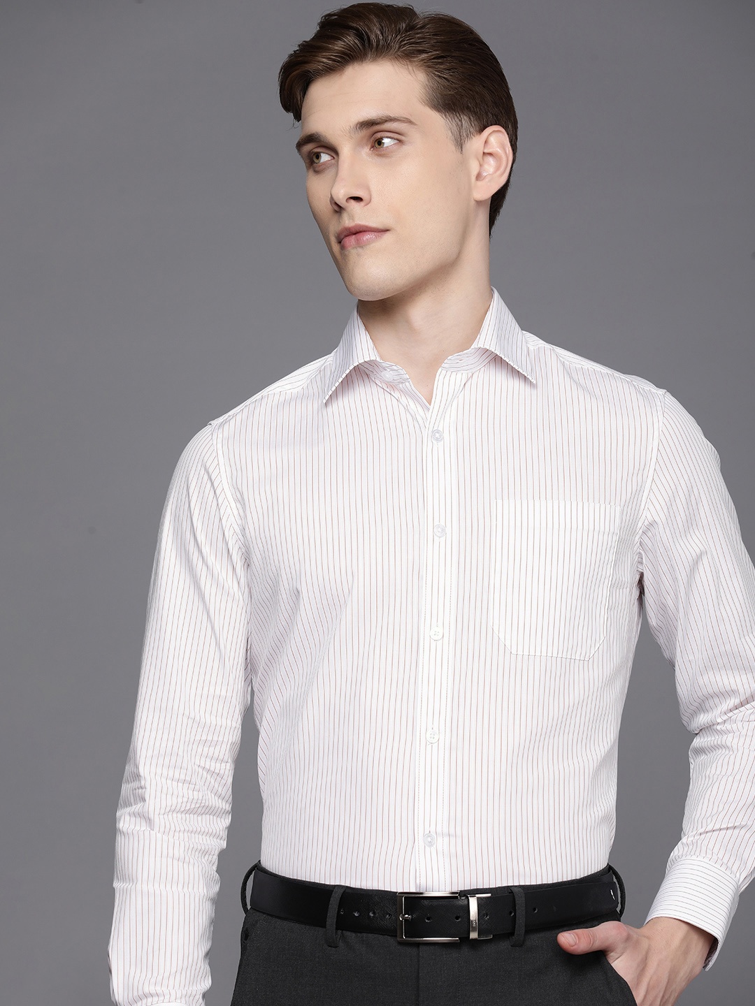 

Louis Philippe Pure Cotton Classic Opaque Striped Formal Shirt, White