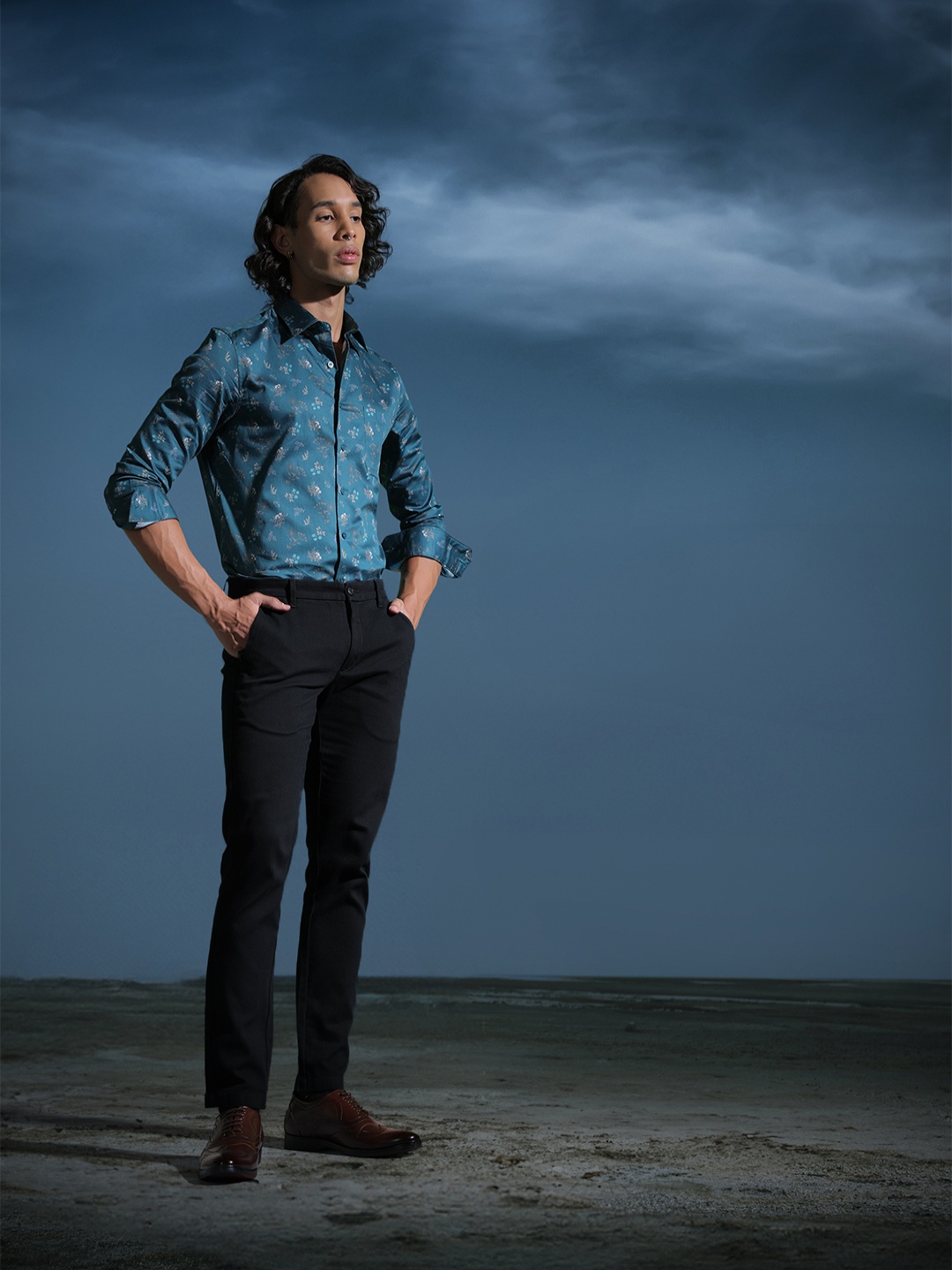 

Louis Philippe Pure Cotton Slim Fit Floral Printed Formal Shirt, Teal