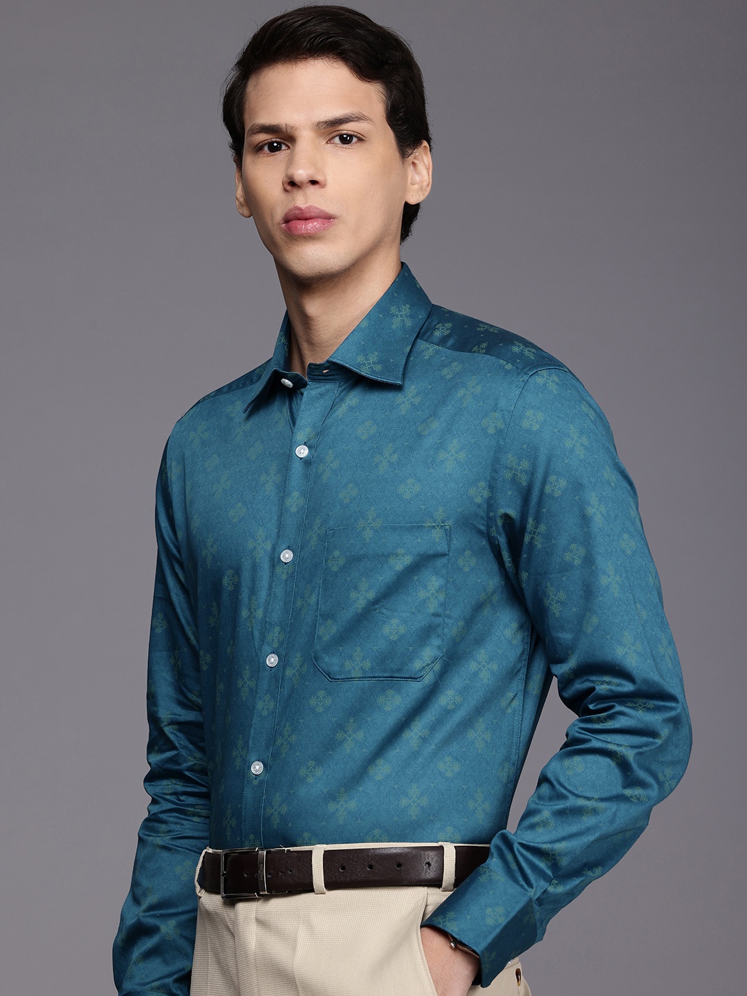 

Louis Philippe Pure Cotton Classic Opaque Printed Formal Shirt, Teal