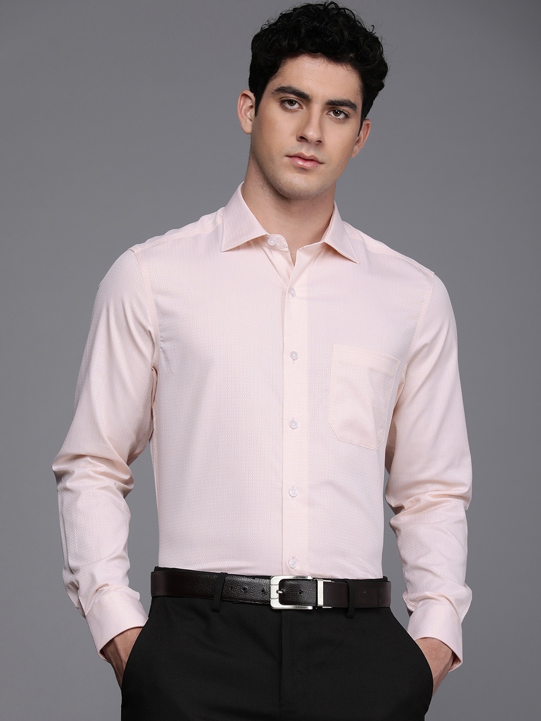 

Louis Philippe Pure Cotton Self Design Classic Fit Formal Shirt, Peach