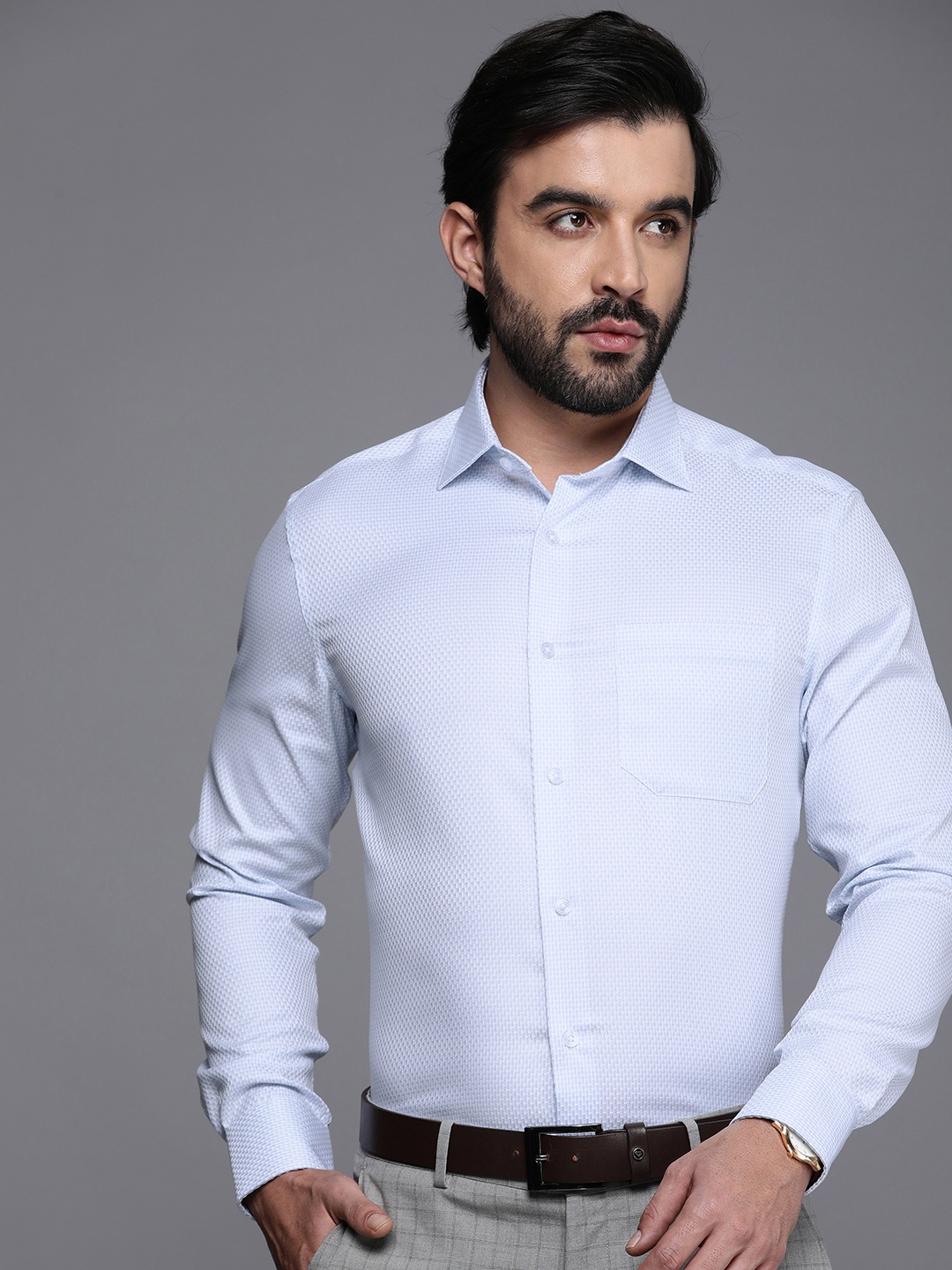 

Louis Philippe Classic Fit Pure Cotton Opaque Self Design Formal Shirt, Blue