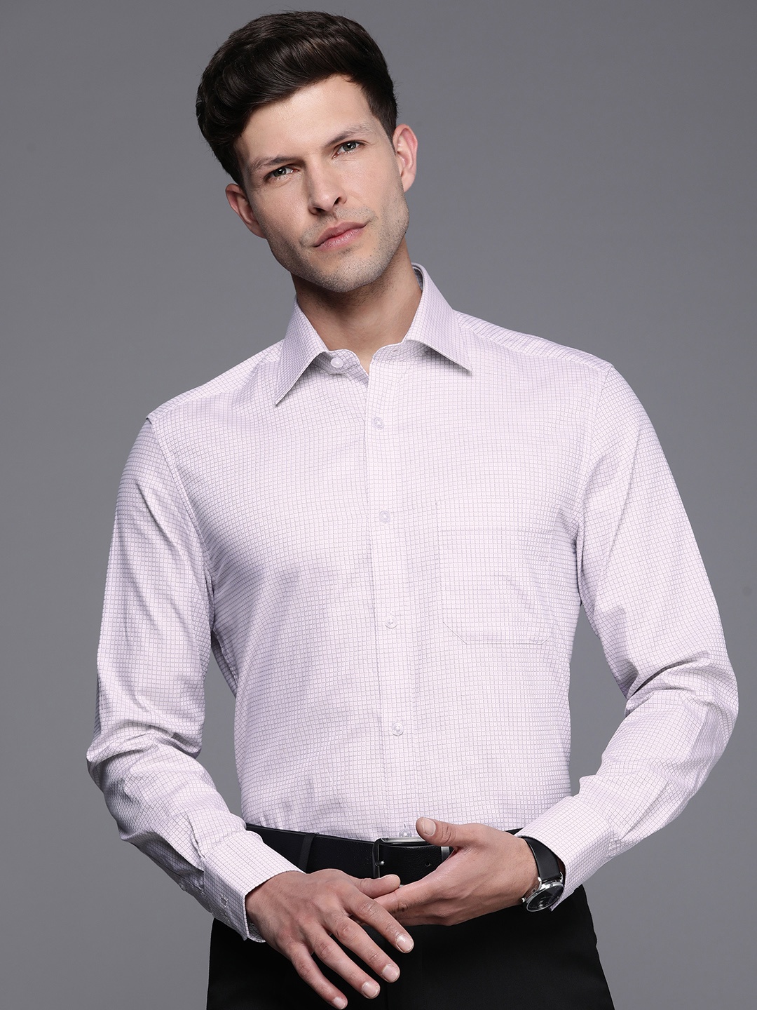 

Louis Philippe Pure Cotton Classic Fit Checked Formal Shirt, Pink