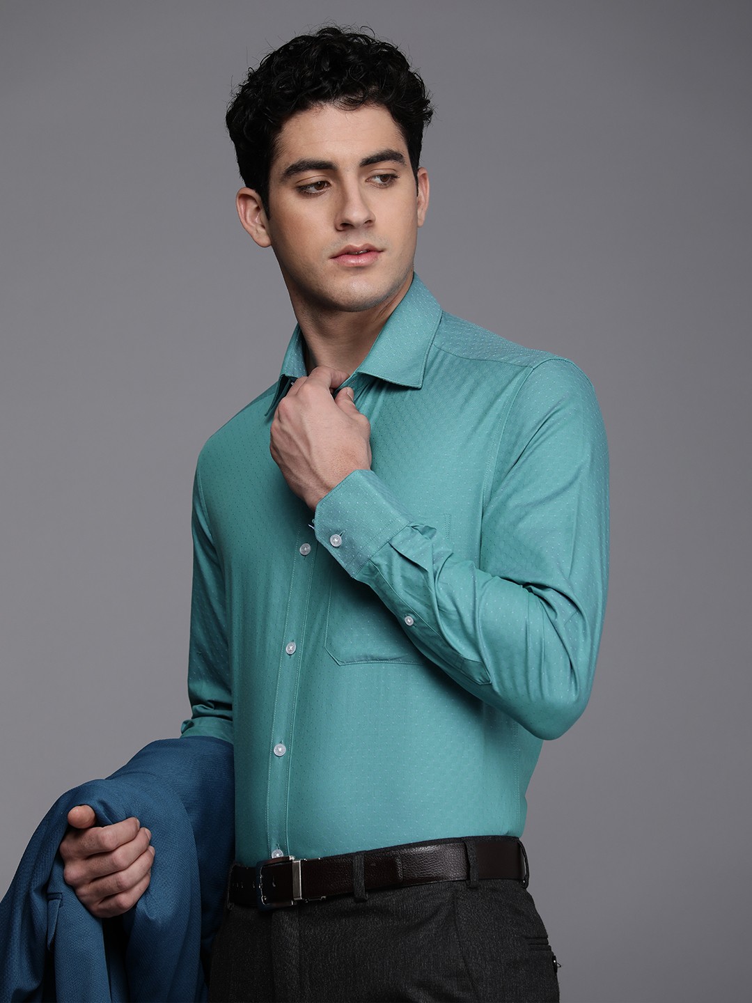 

Louis Philippe Men Pure Cotton Classic Slim Fit Formal Shirt, Sea green
