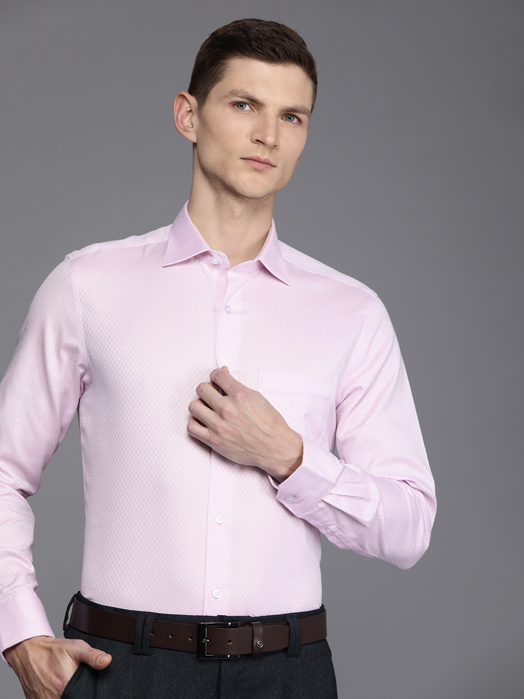 

Louis Philippe Men Classic Printed Formal Shirt, Pink
