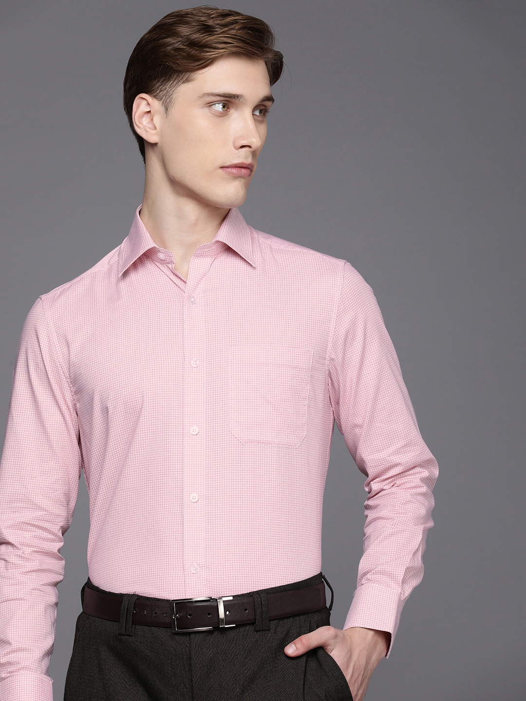 

Louis Philippe Pure Cotton Classic Fit Geometric Printed Formal Shirt, Pink