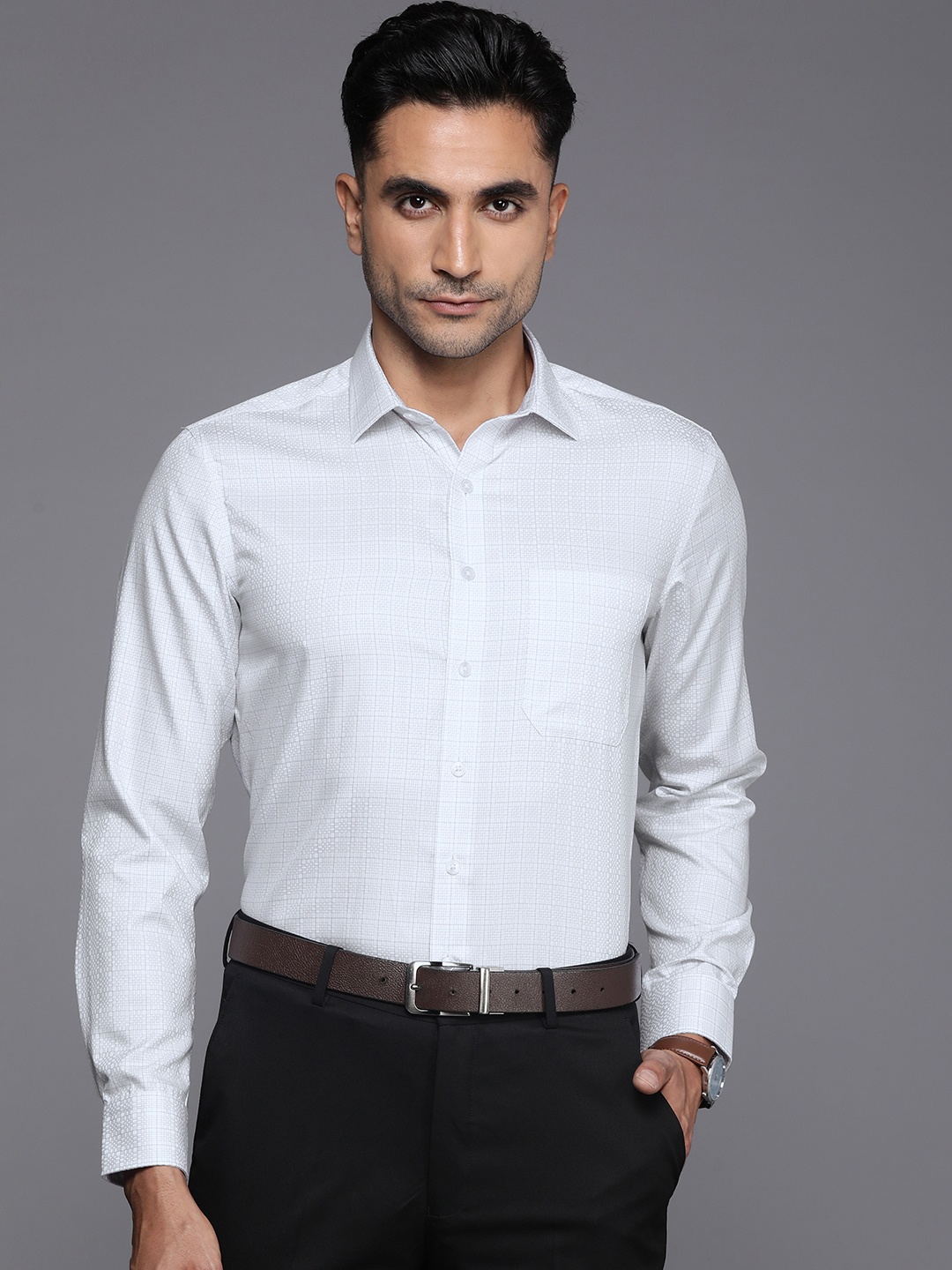 

Louis Philippe Men Slim Fit Pure Cotton Checked Formal Shirt, White