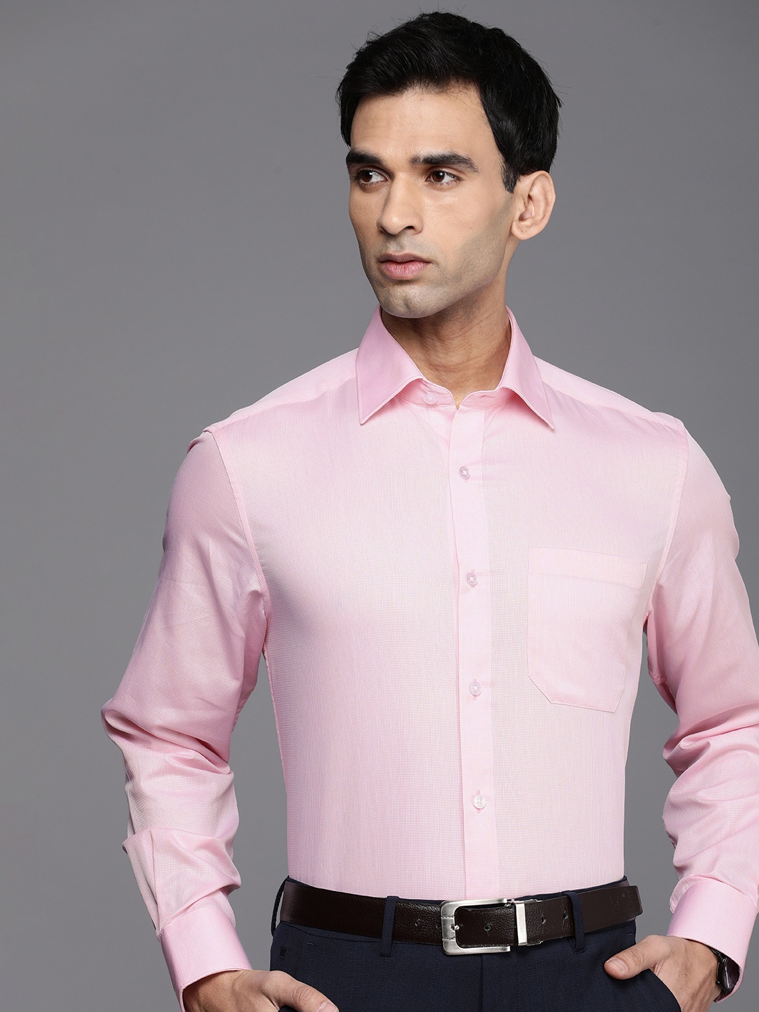 

Louis Philippe Self Design Textured Classic Fit Pure Cotton Formal Shirt, Pink