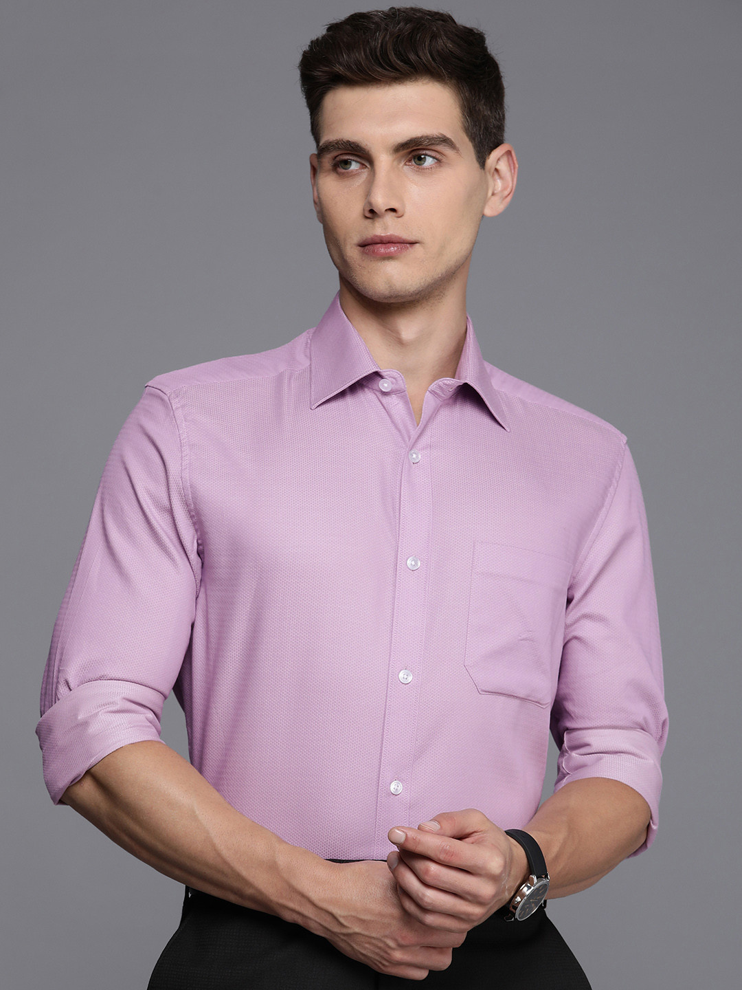 

Louis Philippe Self Design Classic Fit Pure Cotton Formal Shirt, Lavender