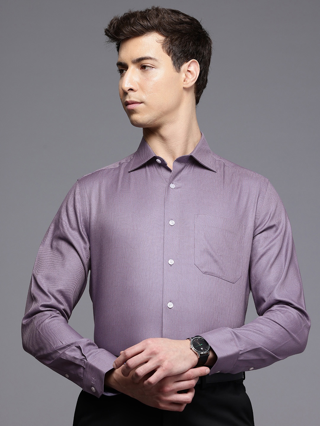 

Louis Philippe Classic Printed Pure Cotton Formal Shirt, Purple