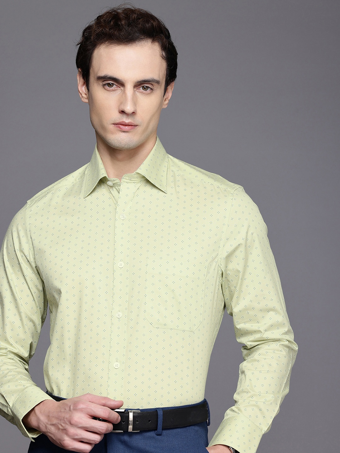 

Louis Philippe Classic Micro Ditsy Printed Pure Cotton Formal Shirt, Green