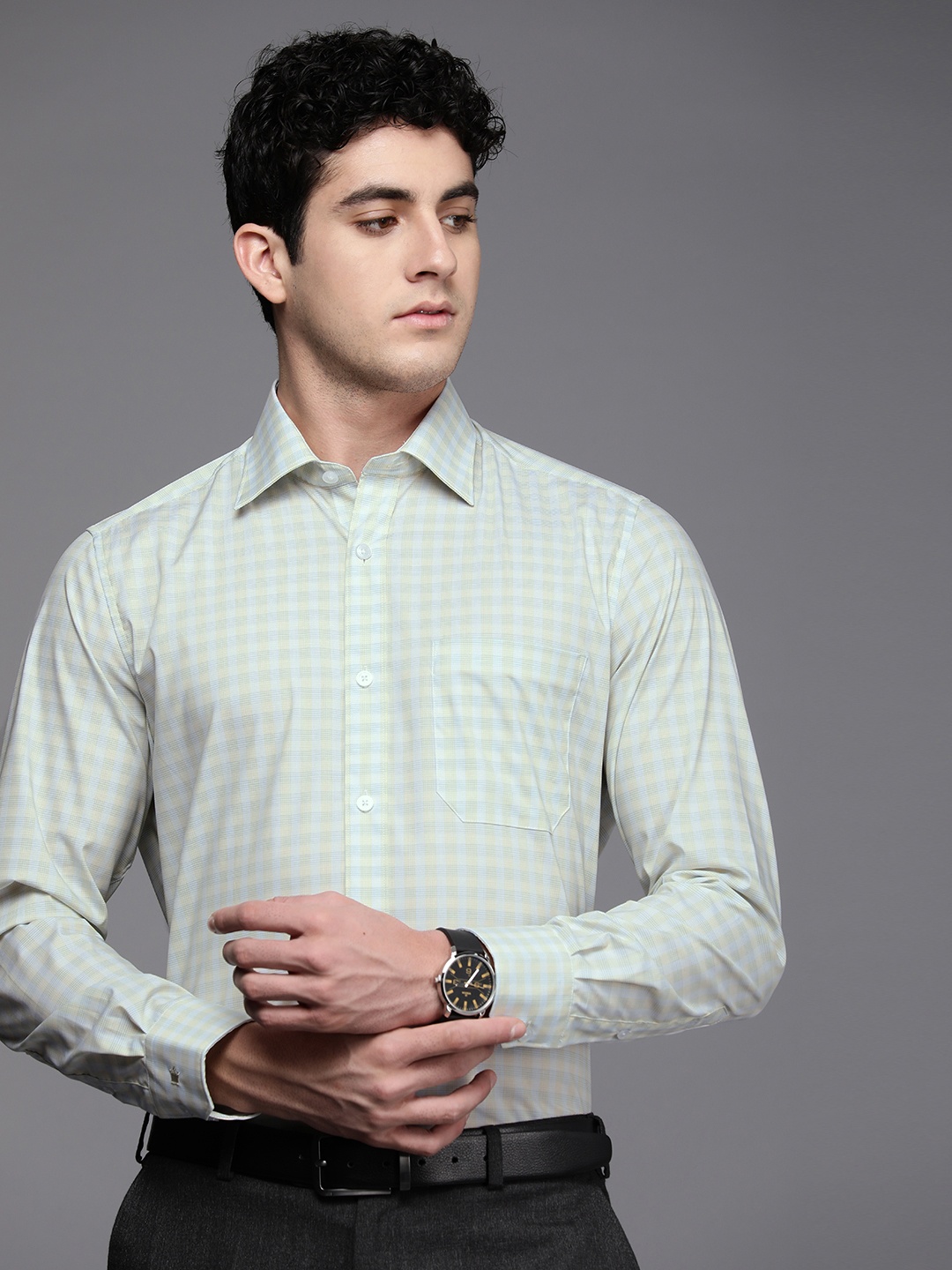 

Louis Philippe Long Sleeves Classic Fit Checked Formal Shirt, Yellow