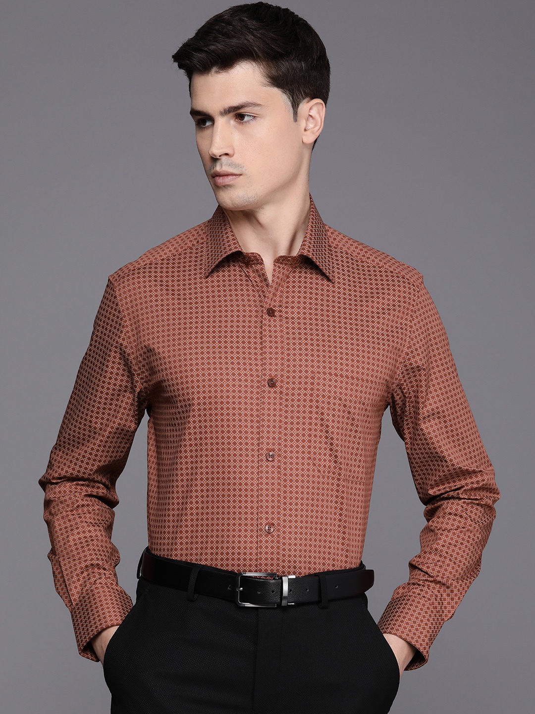 

Louis Philippe Pure Cotton Classic Fit Opaque Printed Formal Shirt, Rust