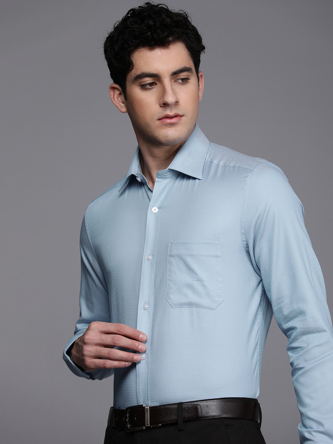 

Louis Philippe Self Design Classic Fit Pure Cotton Formal Shirt, Blue