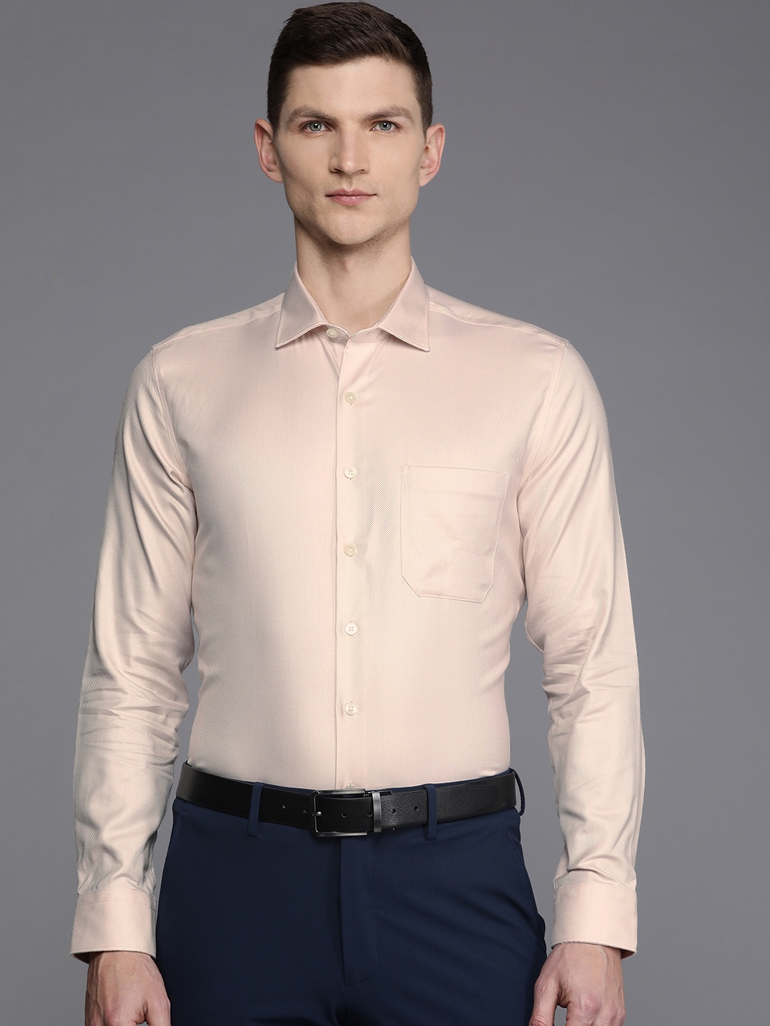 

Louis Philippe Self Design Slim Fit Pure Cotton Formal Shirt, Beige