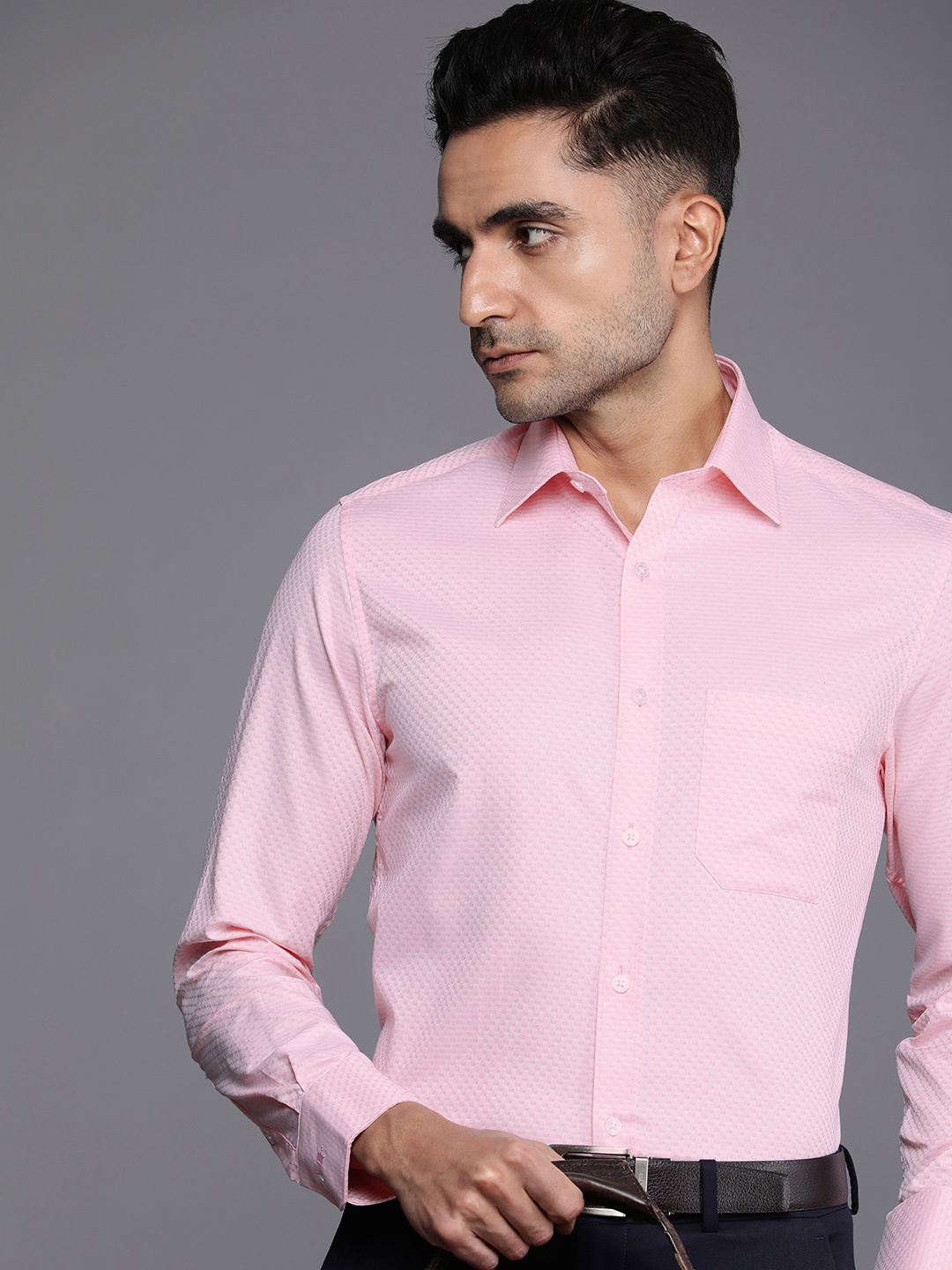 

Louis Philippe Men Pure Cotton Slim Fit Printed Formal Shirt, Pink