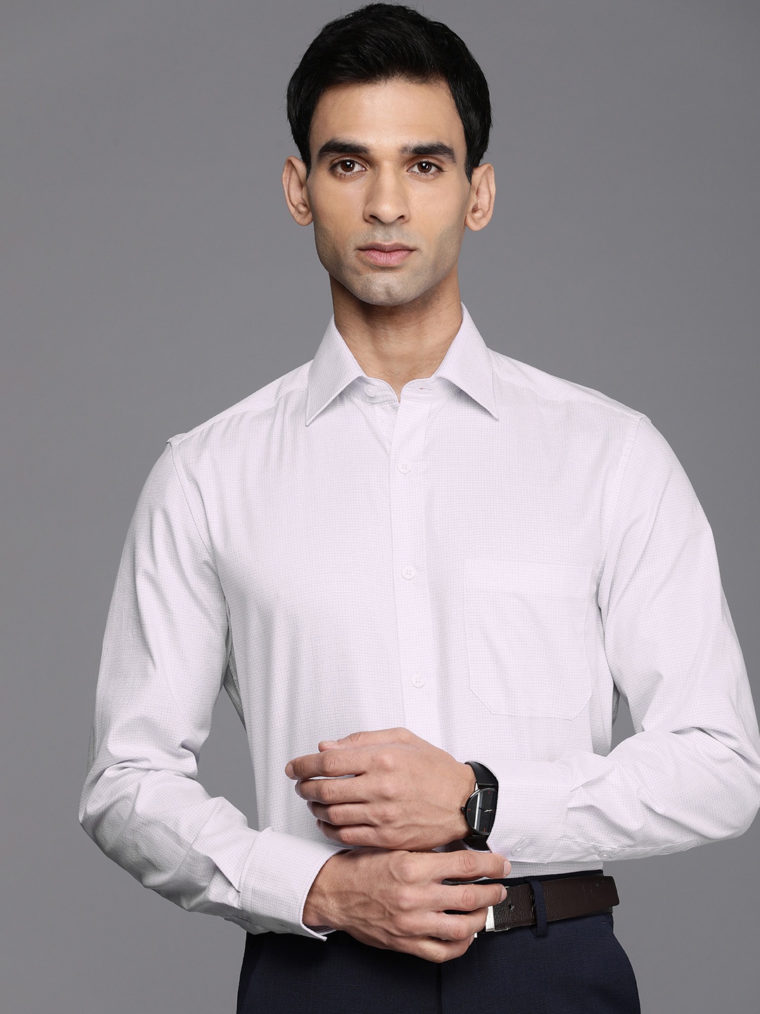 

Louis Philippe Pure Cotton Classic Micro Checks Opaque Formal Shirt, Pink