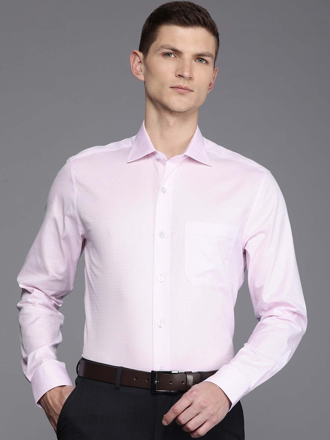 

Louis Philippe Self Design Classic Fit Pure Cotton Formal Shirt, Pink