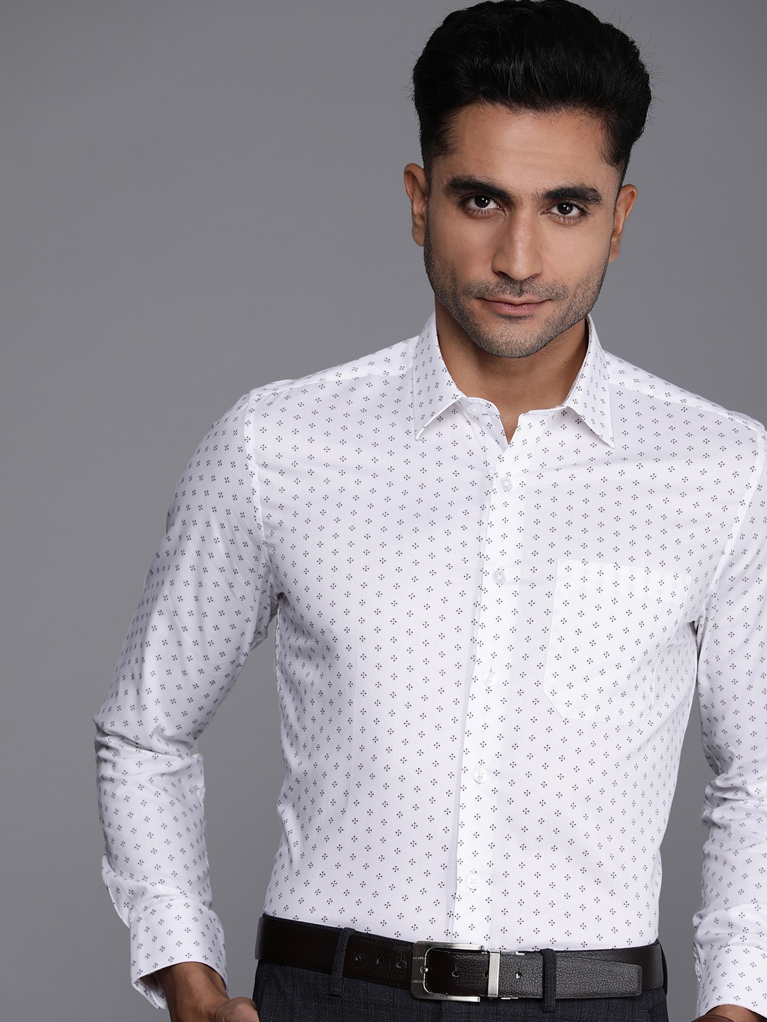 

Louis Philippe Men Pure Cotton Slim Fit Printed Formal Shirt, White