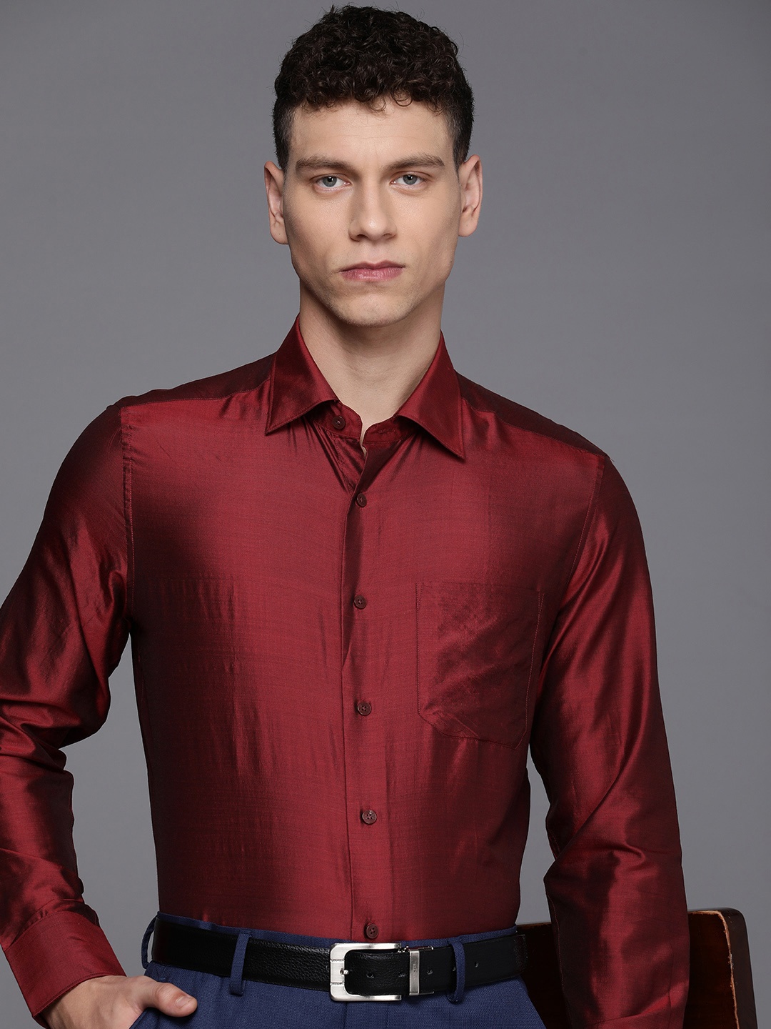 

Louis Philippe Pure Silk Classic Opaque Formal Shirt, Red