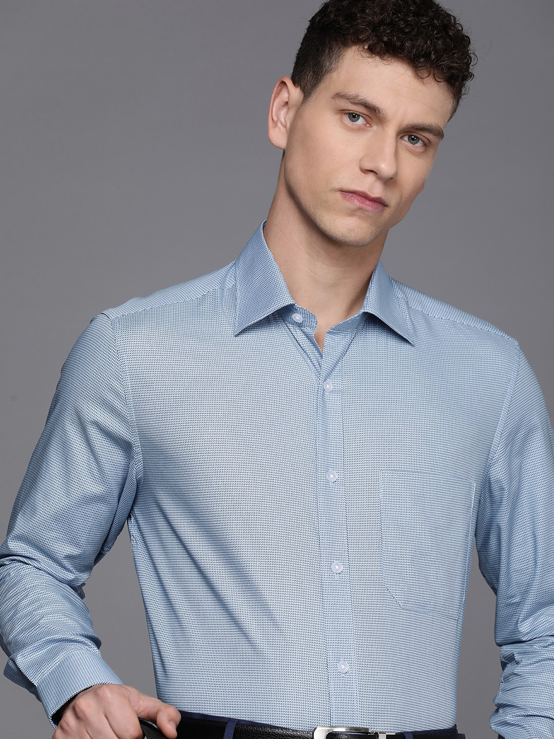 

Louis Philippe Pure Cotton Classic Opaque Printed Formal Shirt, Blue