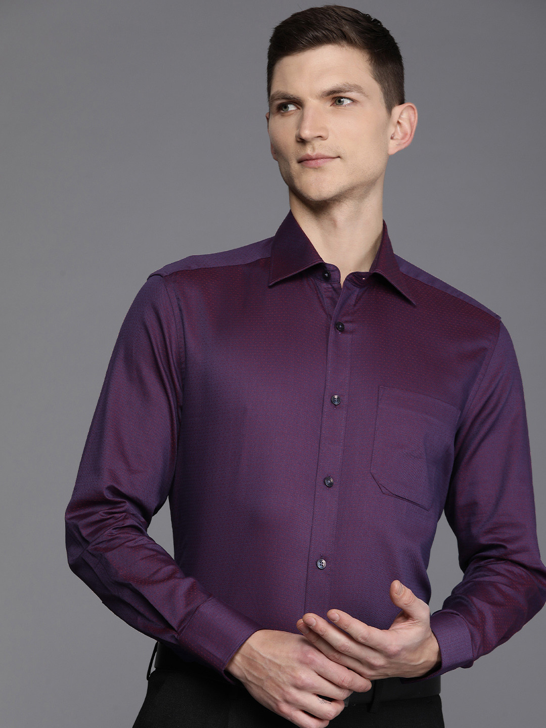 

Louis Philippe Self Design Classic Fit Pure Cotton Formal Shirt, Purple