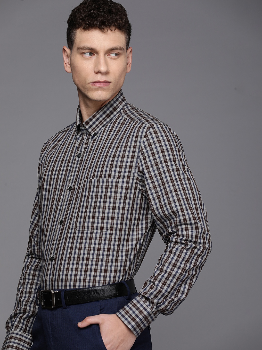 

Louis Philippe Classic Tartan Checked Formal Shirt, Black