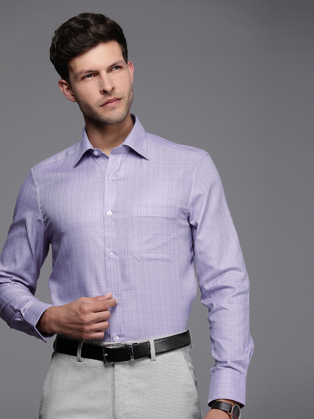 

Louis Philippe Pure Cotton Classic Fit Checked Formal Shirt, Blue