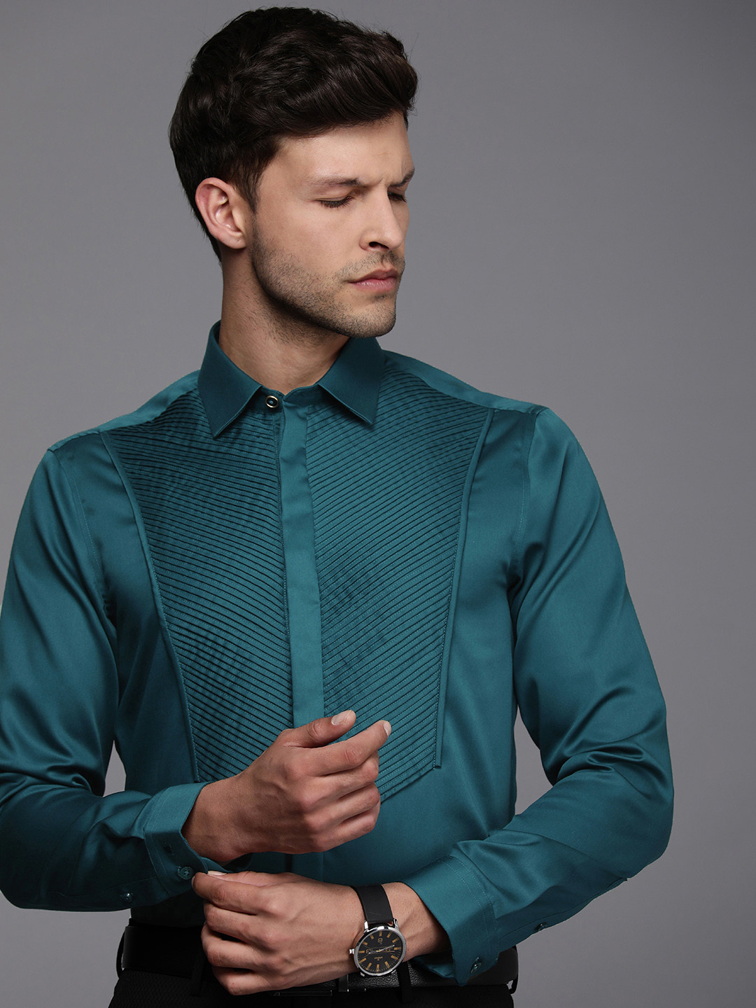 

Louis Philippe Men Slim Fit Pure Cotton Formal Shirt, Teal