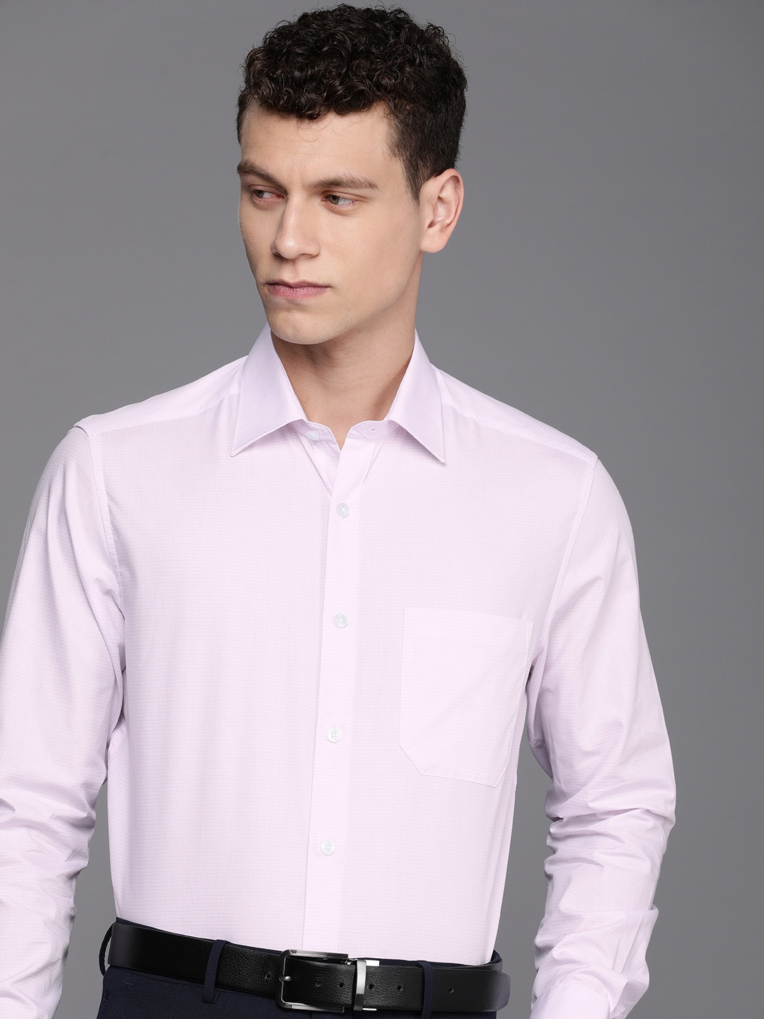 

Louis Philippe Pure Cotton Self Design Textured Opaque Formal Shirt, Pink