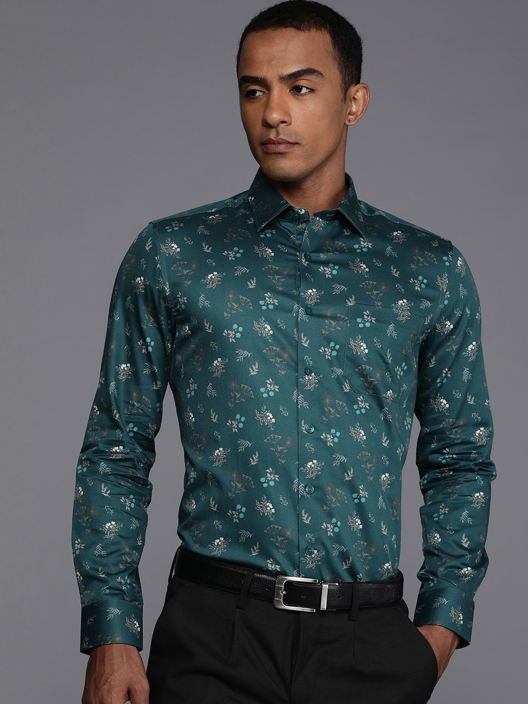 

Louis Philippe Slim Fit Floral Printed Casual Shirt, Teal