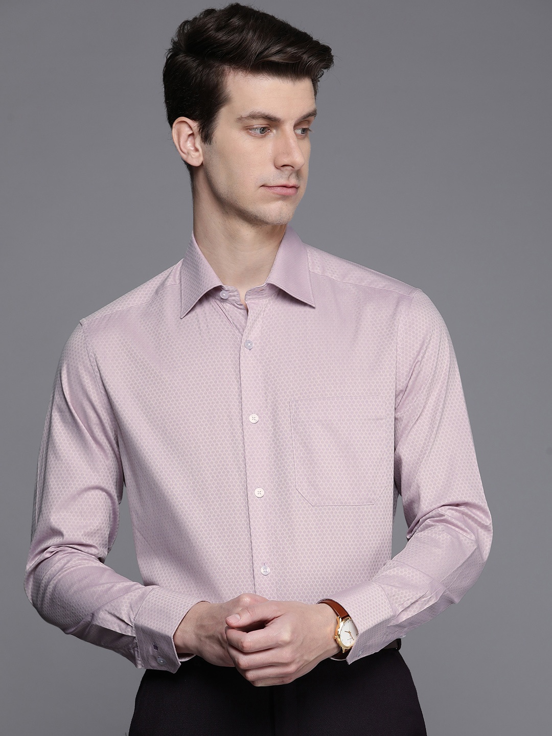 

Louis Philippe Men Pure Cotton Self Design Classic Fit Opaque Formal Shirt, Mauve